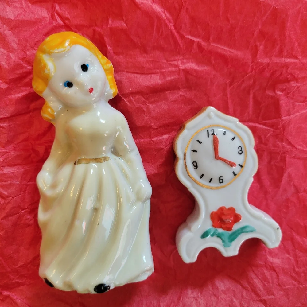 Vintage Girl & Clock Figurine Knick Knack Items ~ MCM ~ Japan ~ FINAL PRICE!!!
